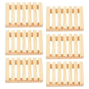 6 pc Wooden Soap Dish, Self Draining Natural Big Bar Soap Holder for Shower Bathroom