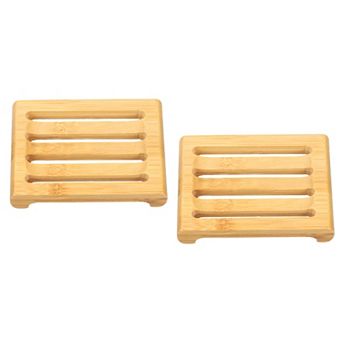 2 pc Wooden Soap Tray, Wooden Soap Dish, Natural Soap Holder Yellow