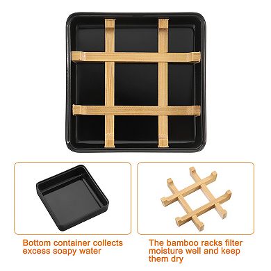 2Pcs Wooden Soap Holder, Detachable Self Draining Square Right Angle Soap Dishes with Lid