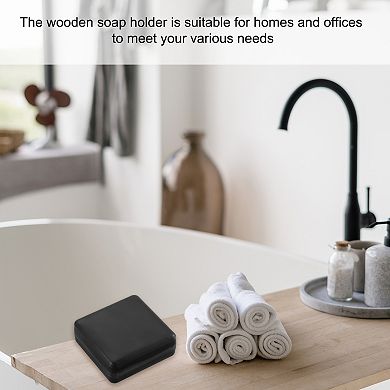 2Pcs Wooden Soap Holder, Detachable Self Draining Square Right Angle Soap Dishes with Lid