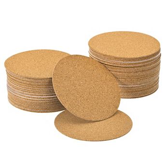 100 pc Self-Adhesive Cork Round, Cork Tiles Backing Sheets Cork Coasters Brown
