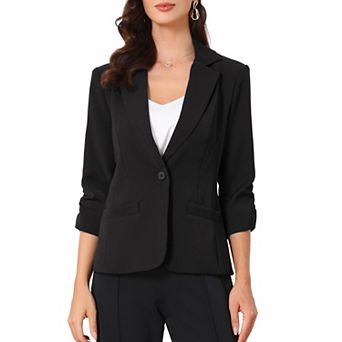 Blazers for Women Business Casual Ruched 3/4 Sleeve One Button Blazer for Work Suit Jacket