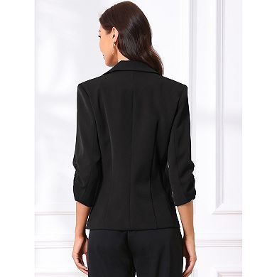 Blazers for Women Business Casual Ruched 3/4 Sleeve One Button Blazer for Work Suit Jacket
