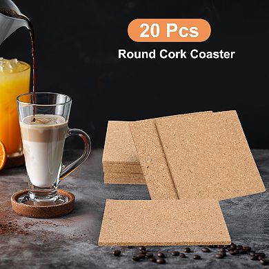 30Pcs Thick Cork Coaster for Drinks, Square Cork Coasters Absorbent Drink Coasters Brown