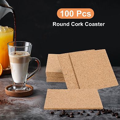 100Pcs Thick Cork Coaster for Drinks, Square Cork Coasters Absorbent Drink Coasters Brown