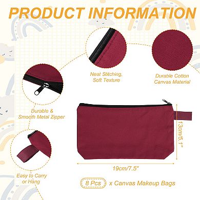 7.5 x 1.8 x 5.1 8Pcs Cotton Canvas Organizer Bag, Organizer Pouch with Zipper and Strap