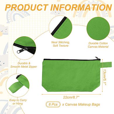 8.7 x 1.8 x 5.1 8Pcs Cotton Canvas Organizer Bag, Organizer Pouch with Zipper and Strap