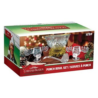 NMR Christmas Vacation Punch Bowl Set with 2 Acrylic Moose Mugs & Ladle