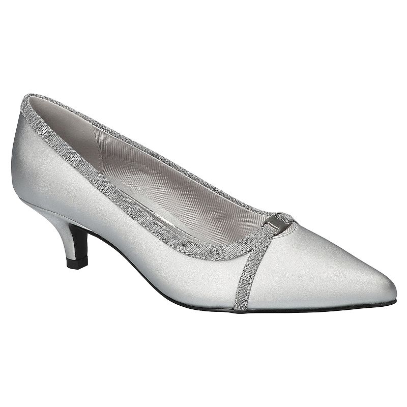 Easy Street Zayn Women's Pointed Toe Kitten Heel Pumps, Size: 7 XW, Silver Satin