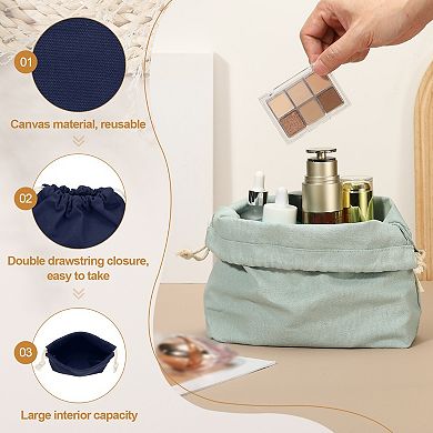 4.7 x 1.2 x 5.5 2Pcs Drawstring Organizer Bag, Canvas Bag Toiletry Organizer Pouch Navy Blue