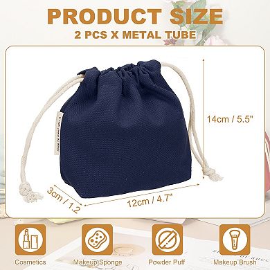 4.7 x 1.2 x 5.5 2Pcs Drawstring Organizer Bag, Canvas Bag Toiletry Organizer Pouch Navy Blue