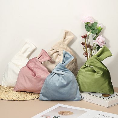1Pc Velvet Wrist Knot Tote Bag, Women's Wristlet Knot Pouch