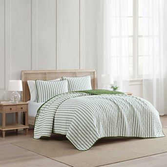 Martha Stewart Ms Core Ticking Stripe Quilt Set