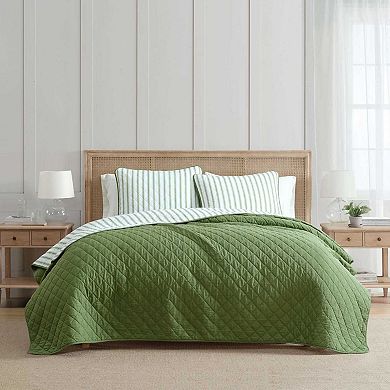 Martha Stewart Ms Core Ticking Stripe Quilt Set