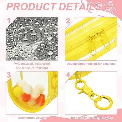 1Pc Clear Pouch Waterproof Coin Pouch with Keychain and Pom Poms