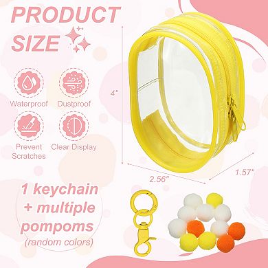 1Pc Clear Pouch Waterproof Coin Pouch with Keychain and Pom Poms