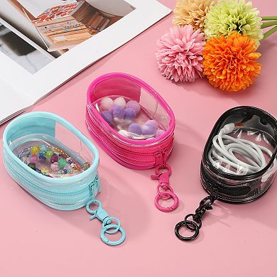 1Pc Clear Pouch Waterproof Coin Pouch with Keychain and Pom Poms