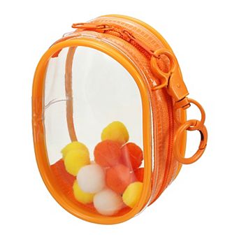 1 pc Clear Pouch Waterproof Coin Pouch with Keychain and Pom Poms