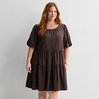 Plus Size Sonoma Goods For Life® Balloon Sleeve Tiered Mini Dress