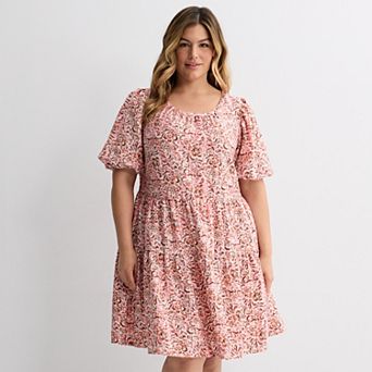 Plus Size Sonoma Goods For Life® Balloon Sleeve Tiered Mini Dress