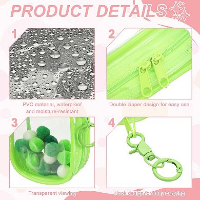 Clear Figure Display Bag Mini Pouch Coin Pouch with Keychain and Pom Poms for Blind Box Doll Display