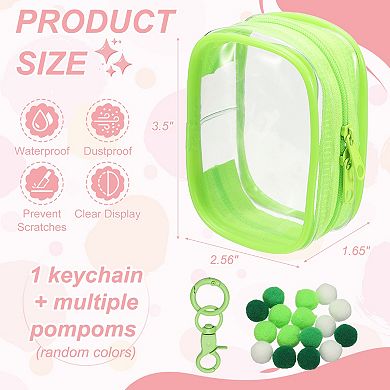 Clear Figure Display Bag Mini Pouch Coin Pouch with Keychain and Pom Poms for Blind Box Doll Display