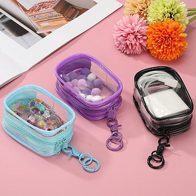Clear Figure Display Bag Mini Pouch Coin Pouch with Keychain and Pom Poms for Blind Box Doll Display
