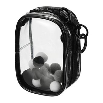 Clear Figure Display Bag Mini Pouch Coin Pouch with Keychain and Pom Poms for Blind Box Doll Display