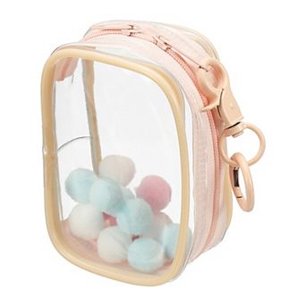 Clear Figure Display Bag Mini Pouch Coin Pouch with Keychain and Pom Poms for Blind Box Doll Display