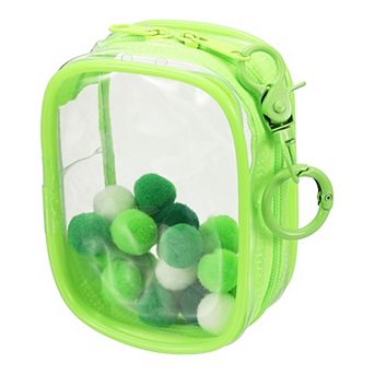 Clear Figure Display Bag Mini Pouch Coin Pouch with Keychain and Pom Poms for Blind Box Doll Display