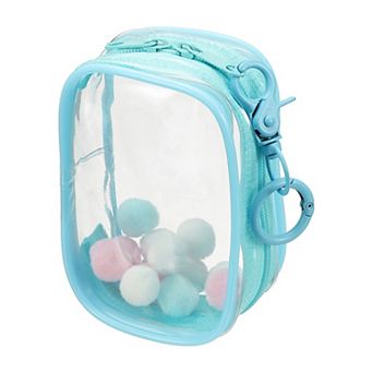 Clear Figure Display Bag Mini Pouch Coin Pouch with Keychain and Pom Poms for Blind Box Doll Display
