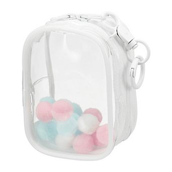 Clear Figure Display Bag Mini Pouch Coin Pouch with Keychain and Pom Poms for Blind Box Doll Display