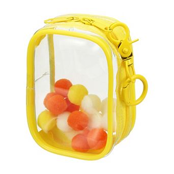 Clear Figure Display Bag Mini Pouch Coin Pouch with Keychain and Pom Poms for Blind Box Doll Display