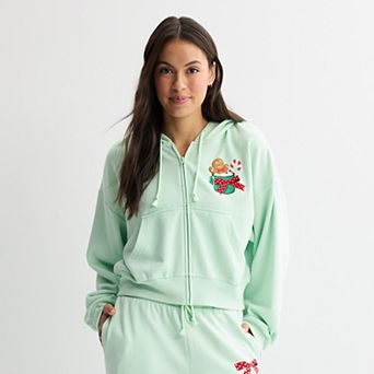 Juniors' Gingerbread Holiday Hot Cocoa Full-Zip Graphic Hoodie