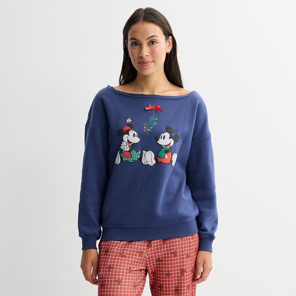 Juniors' Disney's Mickey & Minnie Mouse Mistletoe Off-The-Shoulder ...