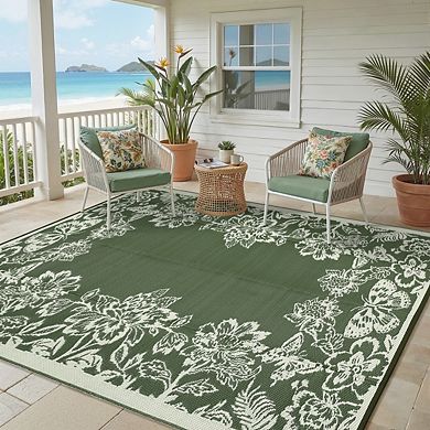 Fashionwu Flowers Washable Waterproof Modern Plastic Bordered Reversible Area Rugs for Backyard RV