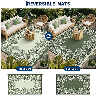 Fashionwu Flowers Washable Waterproof Modern Plastic Bordered Reversible Area Rugs for Backyard RV