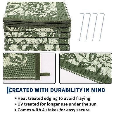 Fashionwu Flowers Washable Waterproof Modern Plastic Bordered Reversible Area Rugs for Backyard RV