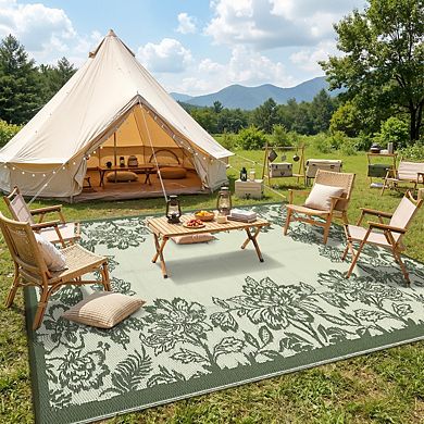Fashionwu Flowers Washable Waterproof Modern Plastic Bordered Reversible Area Rugs for Backyard RV