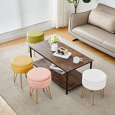 Modern Velvet Storage Ottoman, Round Padded Footstool, Metal Legs