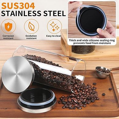 Glass Coffee Canister Set with Scoop and Shelf, Airtight Storage Jars