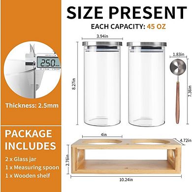 Glass Coffee Canister Set with Scoop and Shelf, Airtight Storage Jars