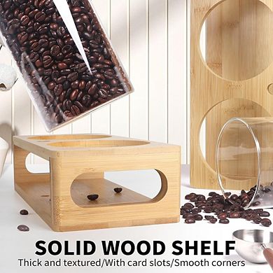 Glass Coffee Canister Set with Scoop and Shelf, Airtight Storage Jars