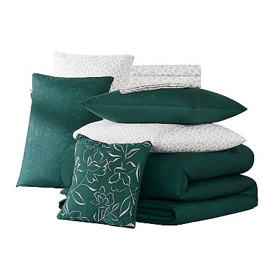Nine West Abstract Floral 8-Piece Comforter Set with Coordinating Throw Pillow