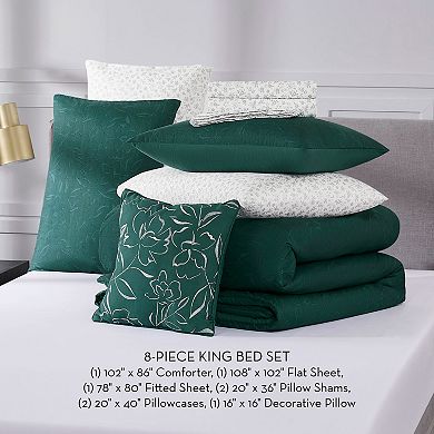 Nine West Abstract Floral 8-Piece Comforter Set with Coordinating Throw Pillow