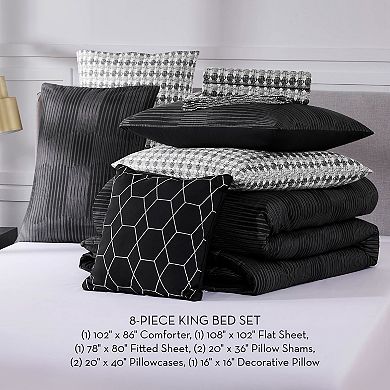 Nine West Oslo Stripe 8-Piece Comforter Set with Coordinating Throw Pillow