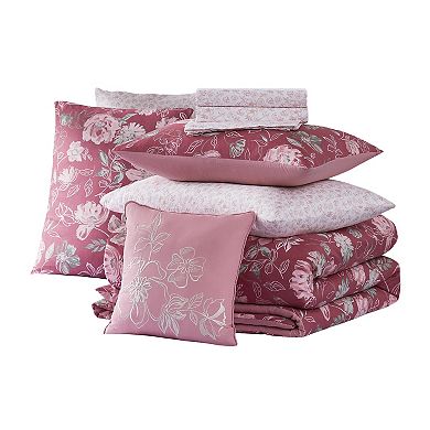 Nine West Shilo Floral 8-Piece Comforter Set with Coordinating Throw Pillow