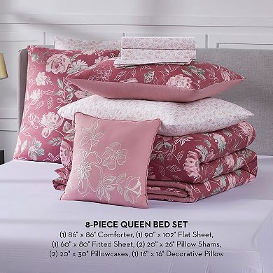 Nine West Shilo Floral 8-Piece Comforter Set with Coordinating Throw Pillow