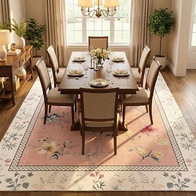 Low Pile Bordered Stain Resistant Modern Non Slip Home Decor Thin Area Rug for Laundry Living Room