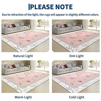 Low Pile Bordered Stain Resistant Modern Non Slip Home Decor Thin Area Rug for Laundry Living Room